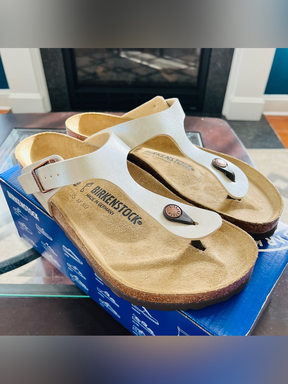 Sz 40 Birkenstock Gizeh Graceful Pearl White Birko-Flor Unisex Sandals L9/M7